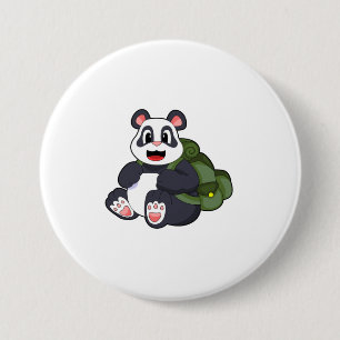 Chapa Redonda De 7 Cm Panda como excursionista con mochila