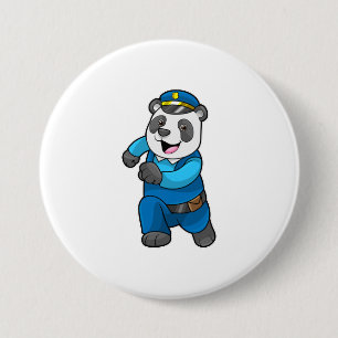Chapa Redonda De 7 Cm Panda como oficial de policía con gorra de policía