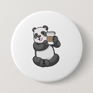 Chapa Redonda De 7 Cm Panda con el café a ir