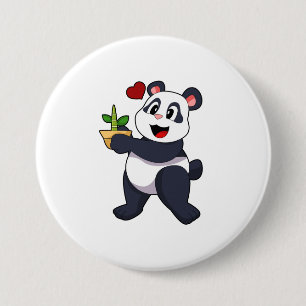 Chapa Redonda De 7 Cm Panda con Flor de Bambú