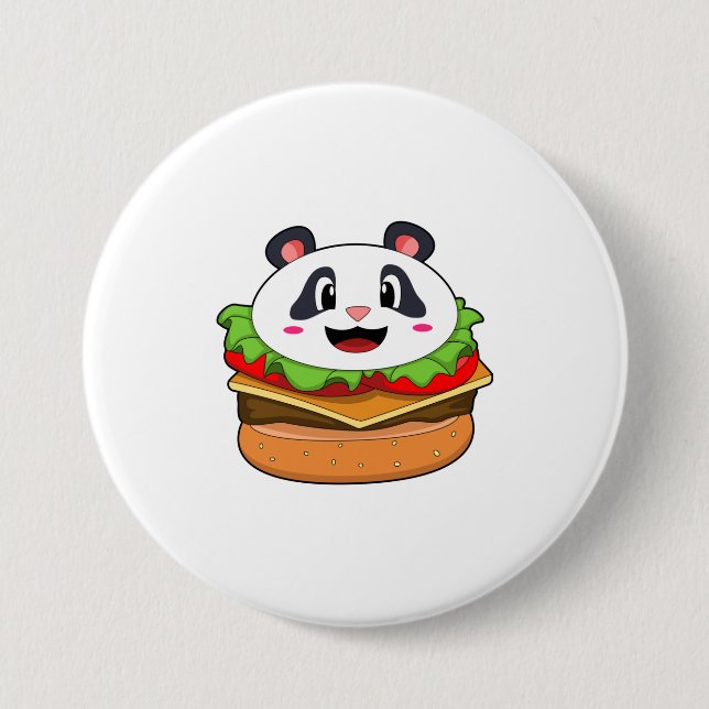 Chapa Redonda De 7 Cm Panda con hamburguesa (Anverso)