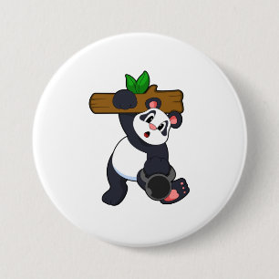 Chapa Redonda De 7 Cm Panda con Wood en entrenamiento de fuerza