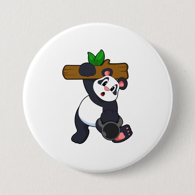 Chapa Redonda De 7 Cm Panda con Wood en entrenamiento de fuerza (Anverso)