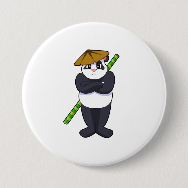 Chapa Redonda De 7 Cm Panda en el Stick contra las artes marciales. (Anverso)