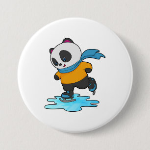 Chapa Redonda De 7 Cm Panda en patinaje sobre hielo con patines de hielo