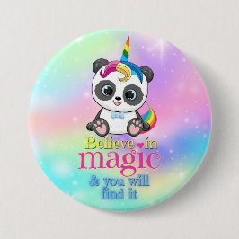 Chapa Redonda De 7 Cm Panda mágico unicornio sobre fondo arco iris