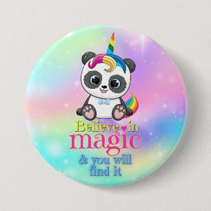 Chapa Redonda De 7 Cm Panda mágico unicornio sobre fondo arco iris