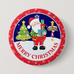 Chapa Redonda De 7 Cm Papá Noel lindo y escena nevada de Navidad