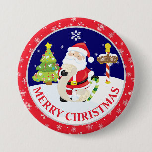 Chapa Redonda De 7 Cm Papá Noel lindo y escena nevada de Navidad