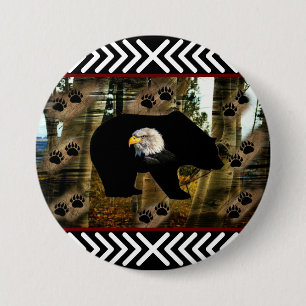 Chapa Redonda De 7 Cm Papel de oso negro de águila de águila de águila p