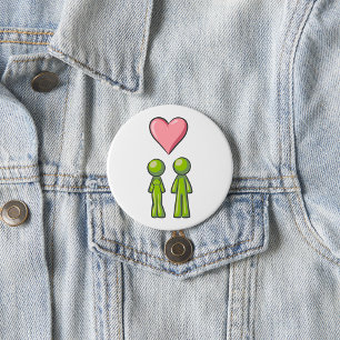 Chapa Redonda De 7 Cm Pareja de figuras de palito verdes con corazón ros