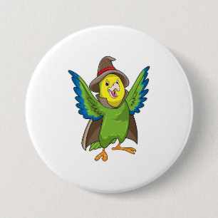 Chapa Redonda De 7 Cm Parrot como asistente con Gorra