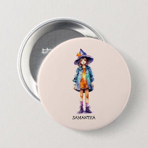 Chapa Redonda De 7 Cm Pastel Cute Witch Chica Halloween Estética