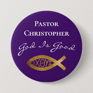 Chapa Redonda De 7 Cm Pastor Iglesia Cristiana Dios es buen ministerio