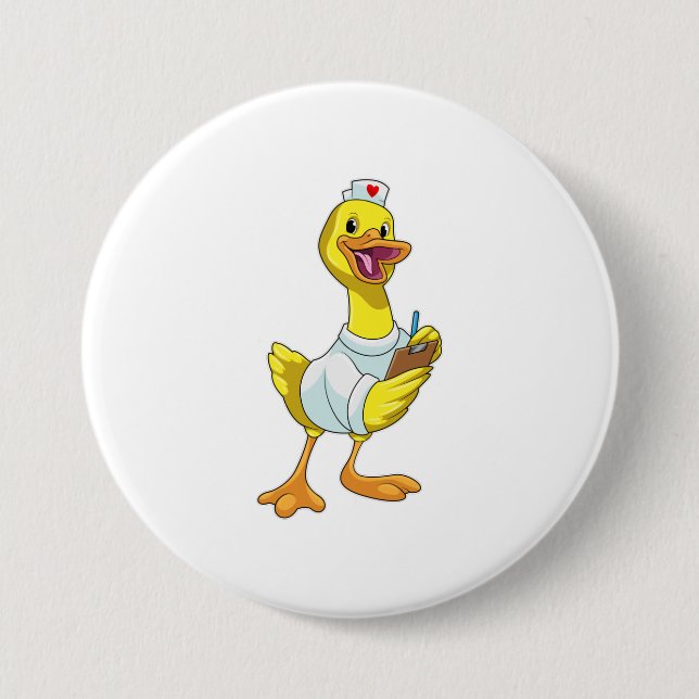 Chapa Redonda De 7 Cm Pato como enfermera con corazón (Anverso)