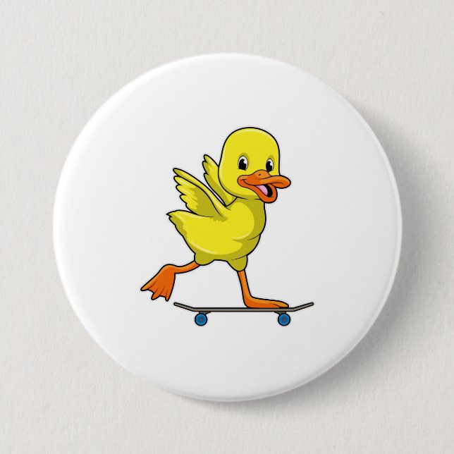 Chapa Redonda De 7 Cm Pato como patinador con patineta (Anverso)