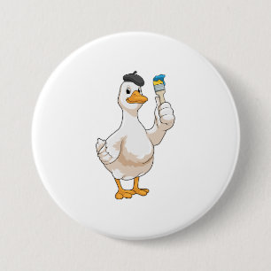Chapa Redonda De 7 Cm Pato como pintador con pincel de pintura