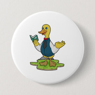 Chapa Redonda De 7 Cm Pato como profesor con libro