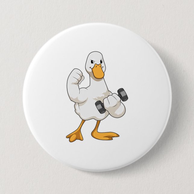 Chapa Redonda De 7 Cm Pato en Bodybuilding con Dumbbell (Anverso)