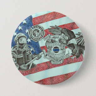Chapa Redonda De 7 Cm Patriotic First Responder