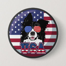 Chapa Redonda De 7 Cm Patriotic Pup USA