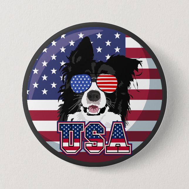 Chapa Redonda De 7 Cm Patriotic Pup USA (Anverso)