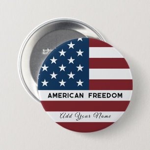Chapa Redonda De 7 Cm Patriotic US Flag Custom Text Name