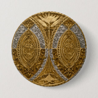 Chapa Redonda De 7 Cm Patrón Art Déco de Plata y Oro