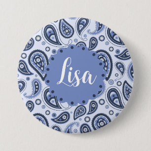 Chapa Redonda De 7 Cm Patrón azul paisley