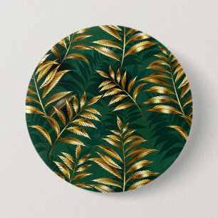 Chapa Redonda De 7 Cm Patrón continuo con helechos dorados