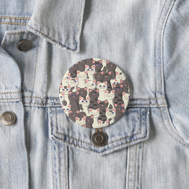 Chapa Redonda De 7 Cm Patrón de gatos blancos y grises (In situ)