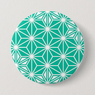 Chapa Redonda De 7 Cm Patrón japonés de Asanoha - azul pavo real