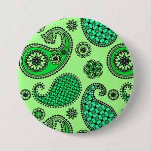 Chapa Redonda De 7 Cm Patrón paisley, jade y verde menta