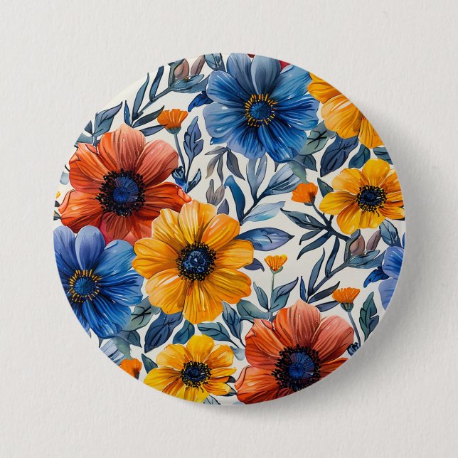 Chapa Redonda De 7 Cm Patrón retro de moda rústica floral (Anverso)