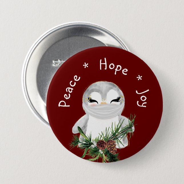 Chapa Redonda De 7 Cm Peace Hope Joy Masked Penguin (Anverso y reverso)