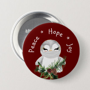 Chapa Redonda De 7 Cm Peace Hope Joy Masked Penguin