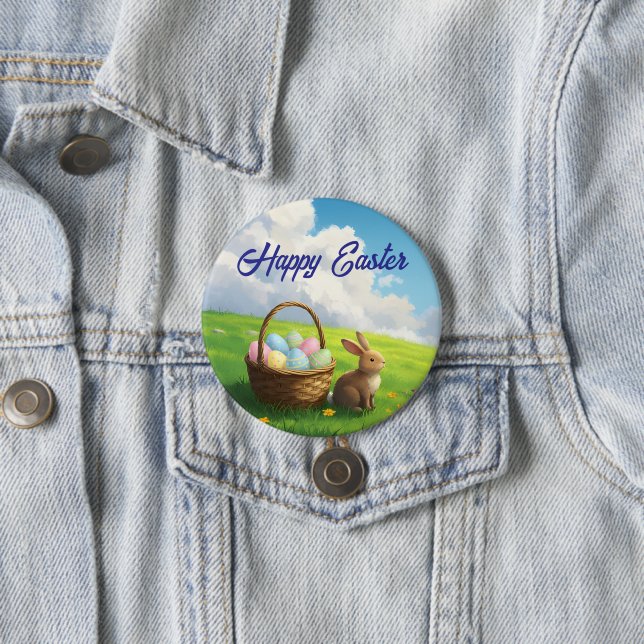 Chapa Redonda De 7 Cm Peaceful Easter Spring Meadow Bunny & Egg Basket (In situ)