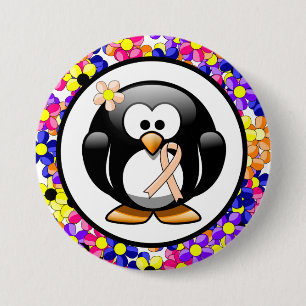 Chapa Redonda De 7 Cm Peach Awareness Ribbon Penguin