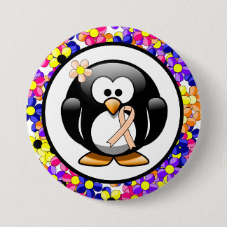 Chapa Redonda De 7 Cm Peach Awareness Ribbon Penguin