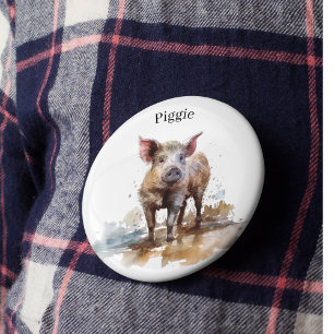 Chapa Redonda De 7 Cm Penny the Playful Piglet, personalizado