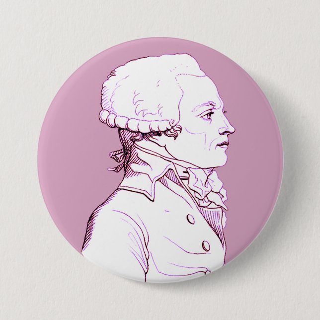 Chapa Redonda De 7 Cm Perfil de Robespierre en Rosa (Anverso)