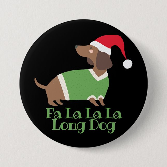 Chapa Redonda De 7 Cm Perrito salchicha divertido de Navidad (Anverso)