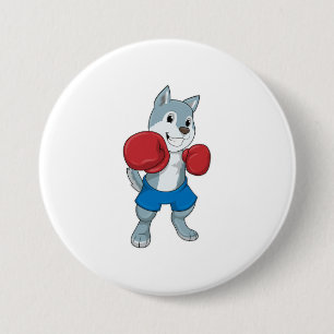 Chapa Redonda De 7 Cm Perro como boxeador con guantes de boxeo