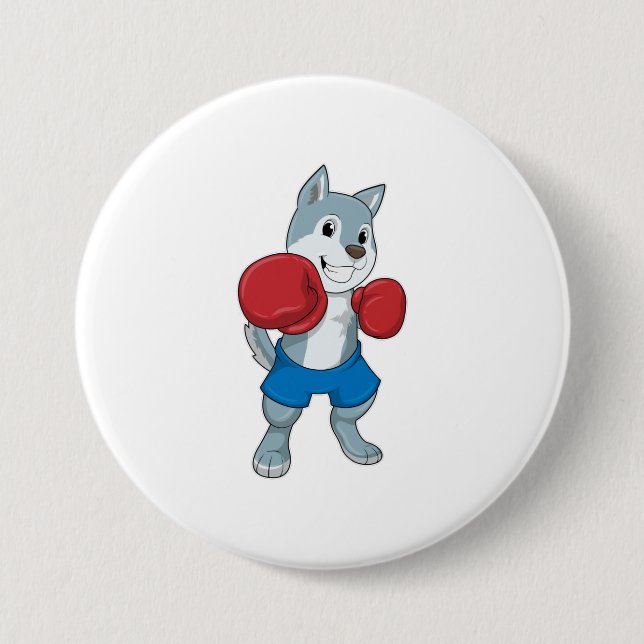 Chapa Redonda De 7 Cm Perro como boxeador con guantes de boxeo (Anverso)