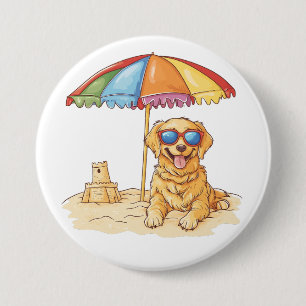 Chapa Redonda De 7 Cm Perro de playa Golden Retriever
