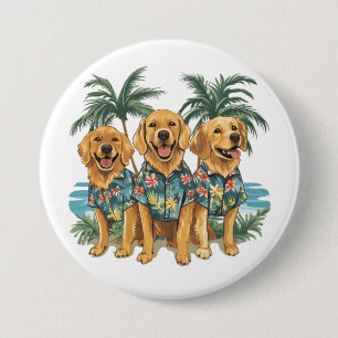Chapa Redonda De 7 Cm Perros recuperadores de oro con camiseta hawaiana