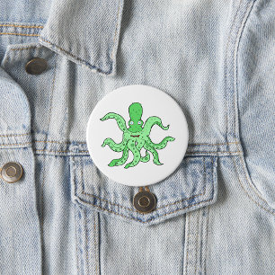 Chapa Redonda De 7 Cm Personaje de Pulpo Verde Monstruo Marino Peculiar