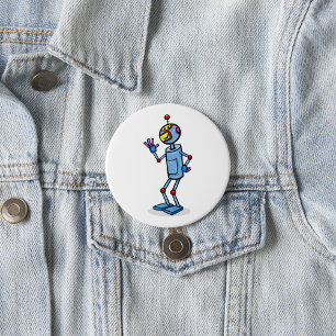 Chapa Redonda De 7 Cm Personaje de Robot Retro Futurista Saludando