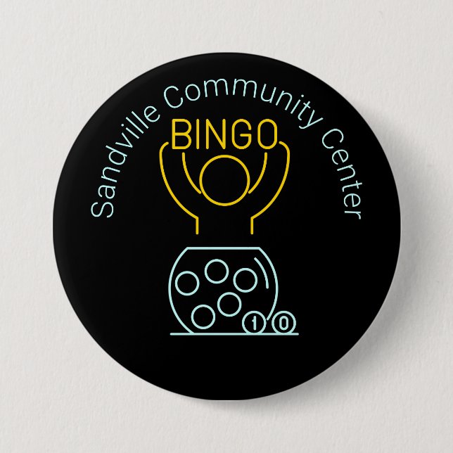 Chapa Redonda De 7 Cm Personalizable de arte Bingo Night Neon Line (Anverso)