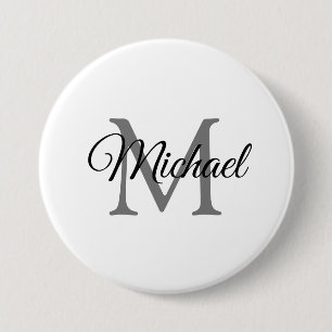 Chapa Redonda De 7 Cm Personalizable Nombre de monograma Plantilla blanc